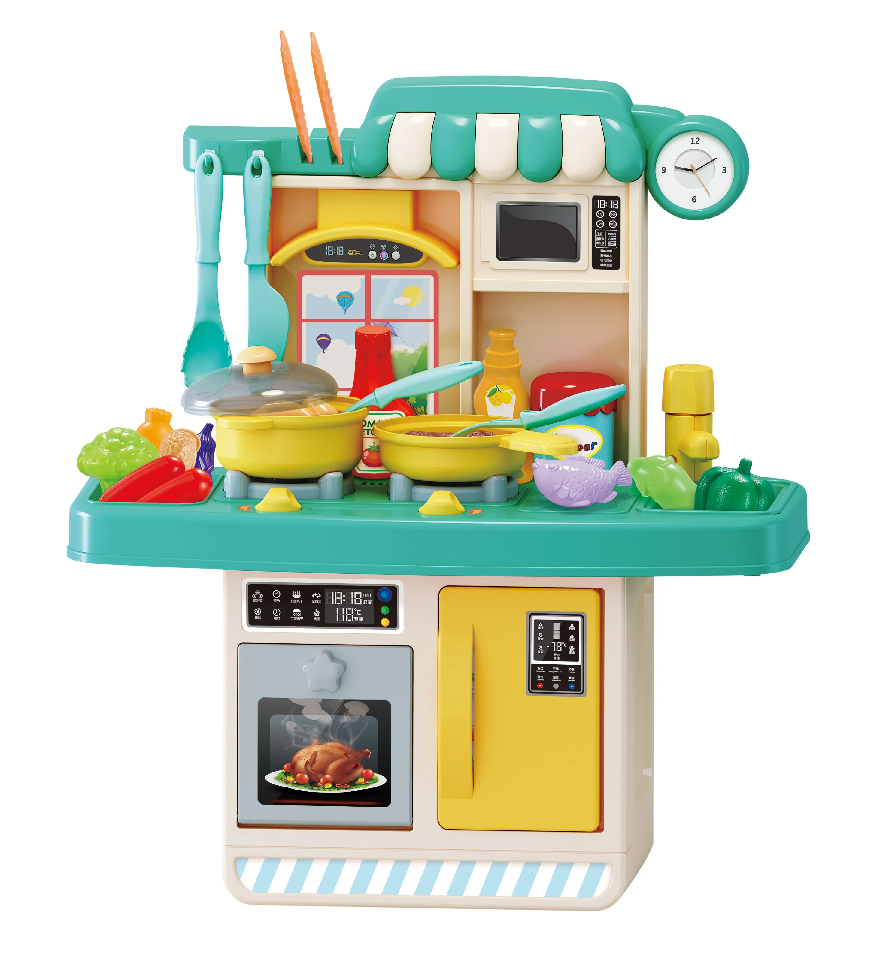 Küchen spielset 23 Stück Rollenspiel Küchen set Küchen spielzeug Lernspiel hauss pielzeug mit Lichtern und Geräuschen Spielzeug für Kinder