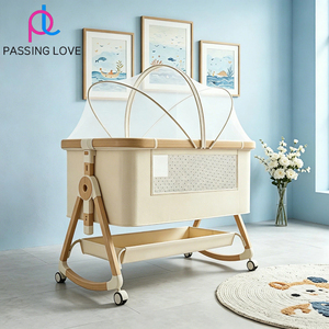 Portable Folding Baby Crib With Bottom Storage Basket, Easy Move Wheeled Design Practical Home Nursery Sleeping <strong>Cot</strong> - Product Image 2