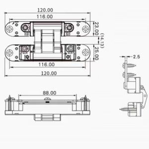 Bisagra Oculta para Puerta, Ajustable en 3D, 180 Grados, 120X25X23, 30KG, Aleación de Zinc, Negro Mate, para Puerta Interior de Madera, Herrajes para Dormitorio - Product Image 3