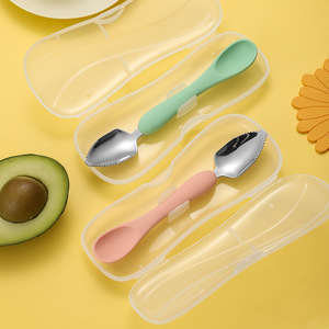 Chất lượng cao thép không gỉ đôi đầu Silicone thực phẩm muỗng bé <span class=keywords><strong>Kiwi</strong></span> Trái Cây cạo bùn muỗng - Product Image 6