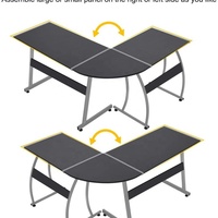 Bureau d'ordinateur extensible en forme de L pour la maison et le bureau, avec plateau en mélamine et structure métallique - Idéal pour le gaming et l'étude