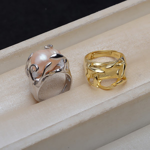 Bague artisanale DIY en argent S925 à extrémité ouverte avec petite perle baroque 11*17mm, accessoire de mode unisexe, marque Wenchi - Product Image 4