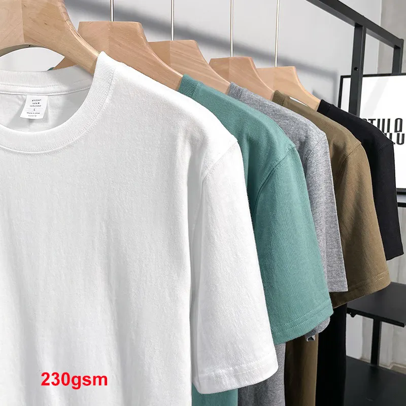 Özel tasarım 230g ağır düz T shirt % 100% pamuk kadınlar 4XL 3XL beyaz kısa kollu gömlek erkekler için