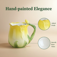 Mug Kopi Bone China 3D Klasik yang Dapat Disesuaikan dengan Sendok Dekoratif Mawar, Mug Ramah Lingkungan untuk Berkemah