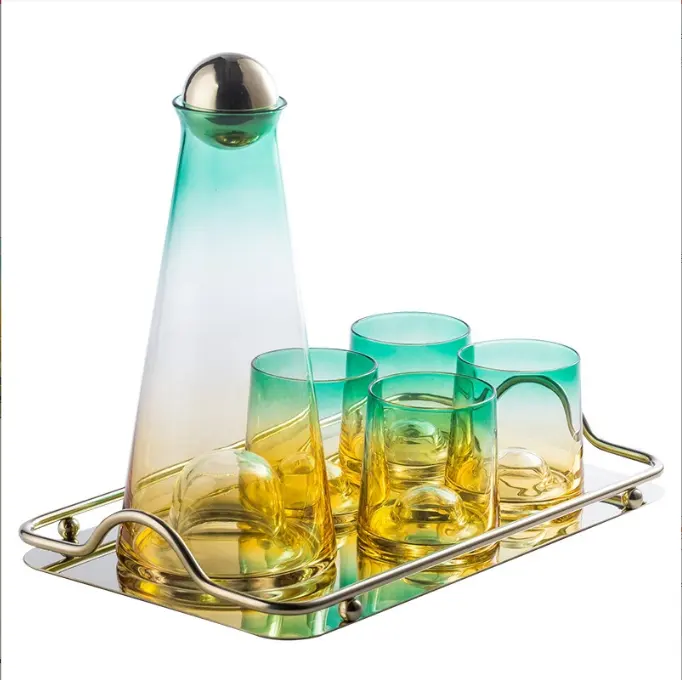 Heat Resistant Lead-free Ion Plating Jug Sets Cups 5pcs Drinking Glass Sets Tea Cup Set Crystal Glass Water Bottle