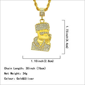 Protección del medio ambiente Hiphop Bling <span class=keywords><strong>oro</strong></span> color <span class=keywords><strong>Caballero</strong></span> Negro hombre Punk cristal colgante joyería Collar para hombre - Product Image 4