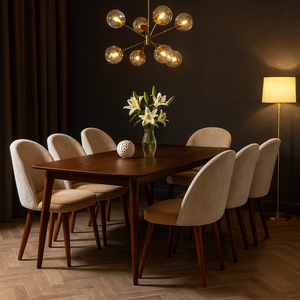 Juego de comedor de 6 plazas Enlander de calidad superior con diseño rectangular de madera de Fresno marrón sólido para uso en el hogar, Villa, Hotel y restaurante - Product Image 1