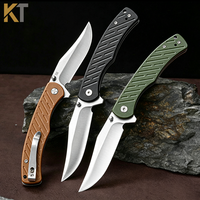 Couteau pliant en acier D2 avec manche en G10, lame finition satinée, couteau utilitaire portable EDC pour le camping et la randonnée