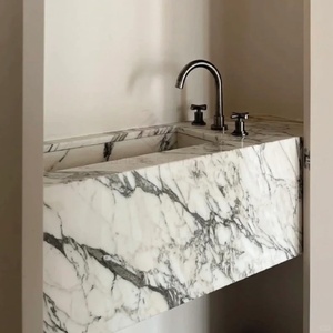 Lavabo <span class=keywords><strong>de</strong></span> Mármol Blanco Arabescato <span class=keywords><strong>de</strong></span> Lujo Personalizado, Lavabo <span class=keywords><strong>de</strong></span> Piedra Natural Sólida para Diseñadores <span class=keywords><strong>de</strong></span> Interiores <span class=keywords><strong>de</strong></span> Hoteles y <span class=keywords><strong>Villas</strong></span> - Product Image 4