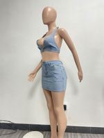 Ensemble de deux pièces en jean pour femme, débardeur court et jupe en jean, tendance streetwear, bleu