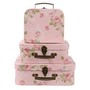 Soul & Lane Floral Motifs Decorative Storage Cardboard Boxes With Metal Plate Handle For Children Kids Carry Case Toys