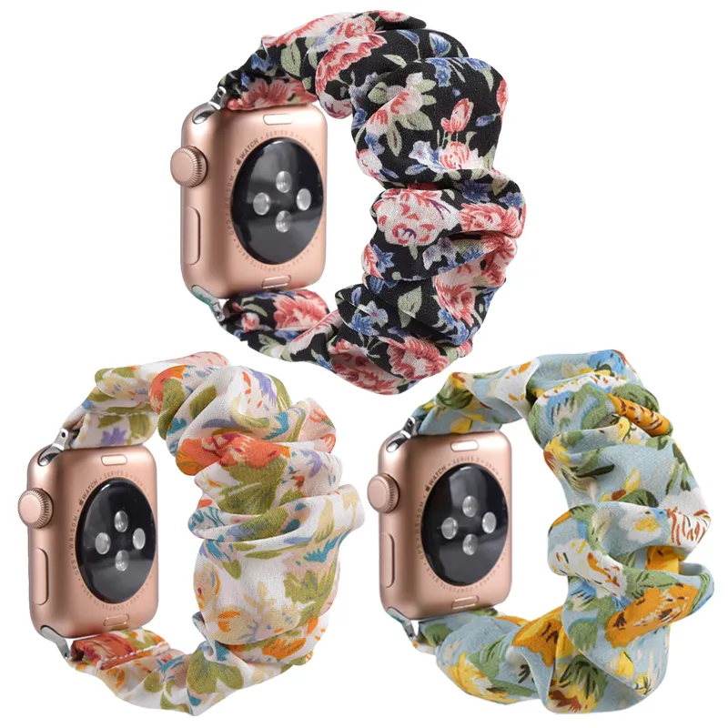 Frauen Scrunchy Stretchy Uhren armband Ersatz Bunte weiche Stoff Scrunch ies Uhren armband für Apple iWatch Armbänder 38/44mm