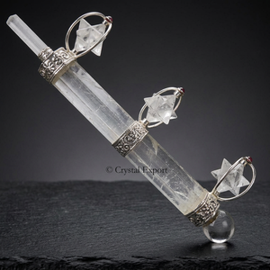 <b>Crystal</b> Quartz <b>Wand</b> With 3 Star Cut <b>Crystals</b> Polished Natural Gemstone For Jewelry Making - Product Image 3