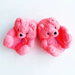 Winter Pink Adult Kids Plush Teddy Bear Slipper Furry Fur Slides House Women Girls Teddy Bear Slippers