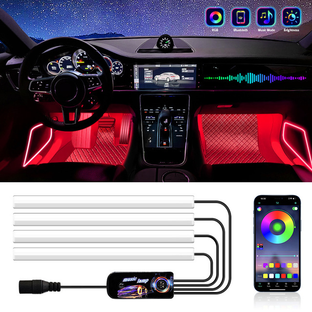 Light Car LED High-End Voice-Controlled Footwell Ambient Light APP Wireless Remote Rhythm Colorful 12V Universal Fitment