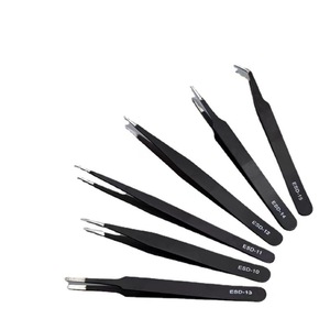 Pinces antistatiques en acier inoxydable noir personnalisées, à pointes pointues et courbées, idéales pour le nail art, les loisirs créatifs et la journalisation. - Product Image 2