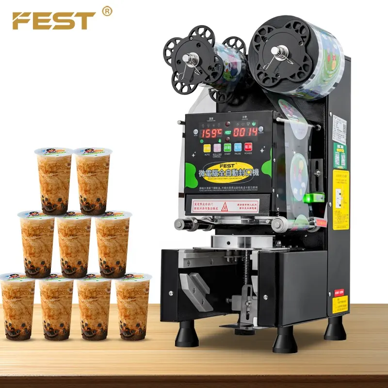 Máquina automática para selar copos de chá e bolhas FEST, máquina seladora de copos Boba para lojas de chá e bolhas