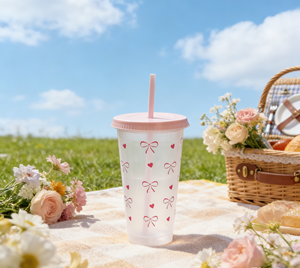 Reusable Transparent PP Tumbler With Lid and Straw 24oz Pink Bow Cute <b>Drinkware</b> for Birthday Party <b>Plastic</b> Cup - Product Image 3