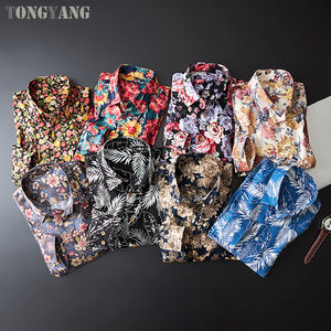 TONGYANG chemises imprimées à manches longues pour hommes chemise en coton décontractée à fleurs coupe ajustée vêtements de mode pour hommes chemises hawaïennes de grande taille - Product Image 1