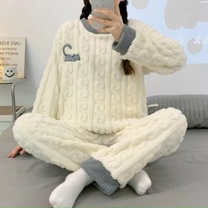 Pijamas de <span class=keywords><strong>Invierno</strong></span> para Mujer, Conjunto de Franela con Estampado de Dibujos Animados, Ropa de Dormir Gruesa de Manga Larga, Ropa de Casa Cómoda y Holgada con Estampado de Gatitos - Product Image 6
