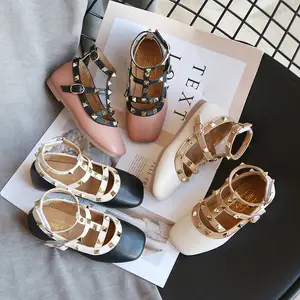 חדש אופנה ילדי בנות נסיכת נעלי עור מפוצל פעוט תינוק ילדים נעלי רומא מסמרות סניקרס