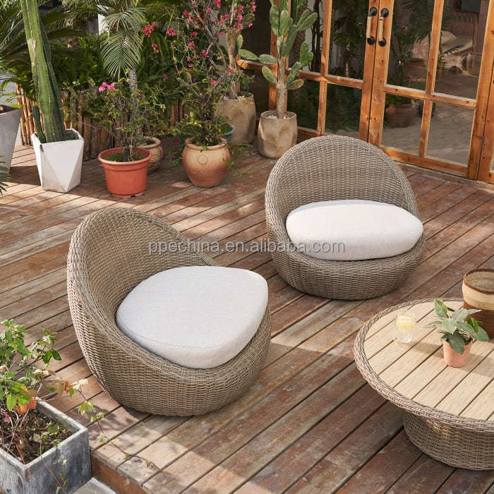 Modern comfortable outdoor chair natural rattan woven solid wood leisure single sofa chair side chair