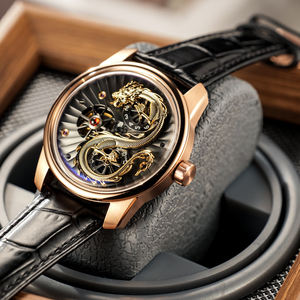 Reloj Automático OBLVLO con Diseño de Dragón Dorado 3D con Ruedas, Reloj Clásico de Cuero con Estampado de Cocodrilo Superluminoso para Hombre, JM-DRAGON - Product Image 4