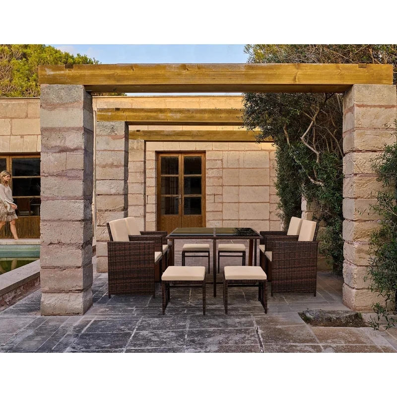 DINING CHAIR and table set dining outdoor patio Rectangular 4 - Person 44.1'' Long furniture Dining Set with Cushions