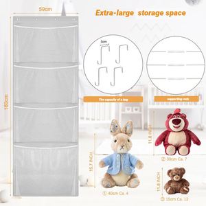 Organizador de juguetes colgante con bolsillos de malla, gran capacidad, ahorrador de espacio, soporte para juguetes de peluche detrás de la puerta para habitación infantil, dormitorio, sala de juegos - Product Image 3