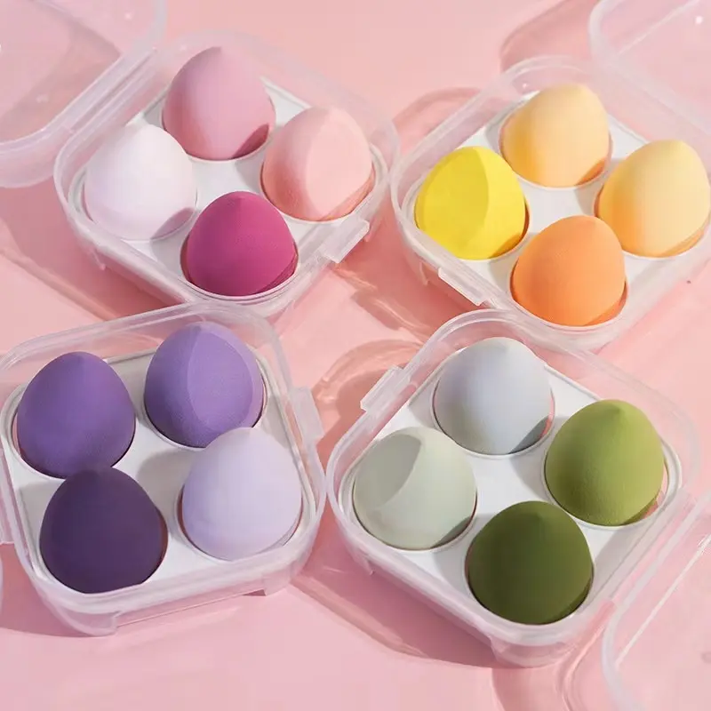 Produk Baru 4 Buah Beauty Sponge Blender Non Lateks Pink Super Lembut Foundation Makeup Sponge Set dengan Kotak