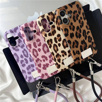 Funda de teléfono de cuero con estampado de leopardo japonés y coreano Tschick adecuada para iPhone 16 15 14 13 Pro Max Plus cordón