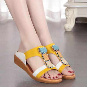 Sandales <span class=keywords><strong>orthopédiques</strong></span> confortables Xuanhui pour l'été, antidérapantes, style bohème, avec perles, pour la marche quotidienne, plateforme de 3 cm, tongs pour femmes - Product Image 2