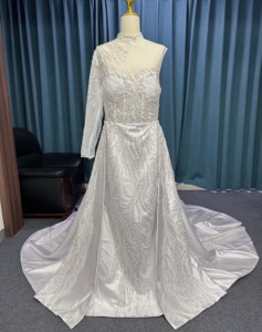 2025 vestido de novia africano Sexy Apliques de encaje cristales con cuentas vestido de novia tren desmontable manga larga bordado fábrica - Product Image 2