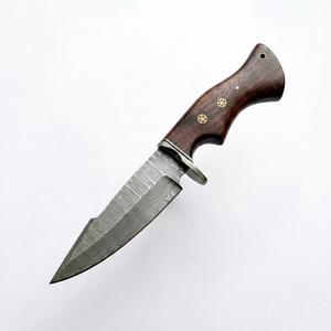Cuchillo de Caza de Acero de Damasco con Punta Caída, Mango de Madera, Borde Biselado, Hoja Única de 0.6mm de Grosor, No Ajustable - Product Image 1