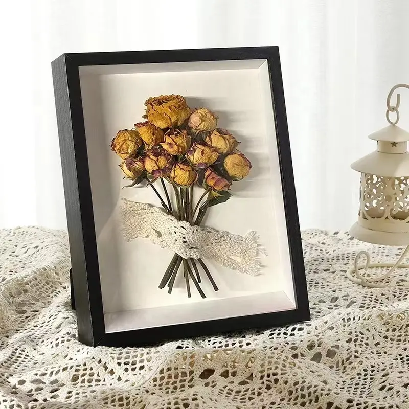 Cornice per foto in legno nero/bianco/beige da 7 "8" 10 "cornice fiore ombra esemplare espositore scatola da esposizione decorazione per la casa