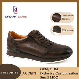 Chaussures de sport classiques en cuir de vache véritable de couleur marron pour hommes, logo personnalisé, baskets faites à la main, respirantes, style marche, chaussures de luxe - Product Image 5
