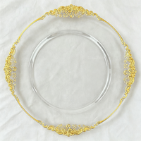 Assiette de présentation ronde en plastique doré champagne ajourée pour décoration de table de mariage et de banquet