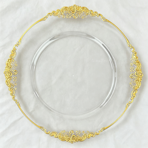 Assiette de présentation ronde en plastique doré champagne ajourée pour décoration de table de mariage et de banquet - Product Image 3