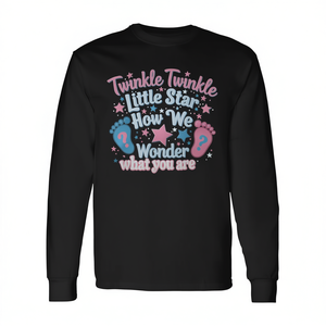 Twinkle Twinkle Little Star Gender Reveal T-shirt à manches longues pour adulte, col rond, impression numérique - Product Image 3