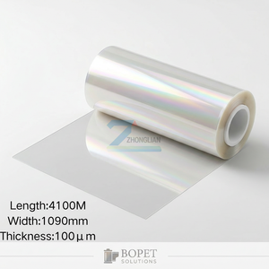 Rouleau de film BOPET transparent 100μm, 1040mm/1090mm, pour lamination de couche protectrice/protection de certificat/impression par lamination - Product Image 1
