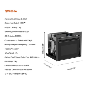 Stufa <span class=keywords><strong>a</strong></span> Pellet da Interno Moderna ed Ecologica CE ROHS QM0901A 9.48kW con Controllo Remoto WiFi, Caminetto Riscaldante <span class=keywords><strong>a</strong></span> Pellet - Product Image 3