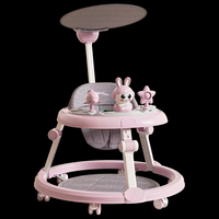 Marche-bébé multifonction 4 en 1 avec musique, plateau repas amovible, jouets et chariot à pousser