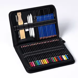 高级绘画铅笔套装72色铅笔艺术素描铅笔套装，装在拉链旅行箱中，用于绘画素描和着色