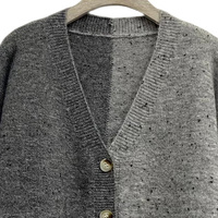 Cardigan en maille mélange de deux tons à col en V pour femme, de haute qualité, avec bordure festonnée, boutons sur le devant, poignets et ourlet côtelés, coupe ample, haut d'extérieur
