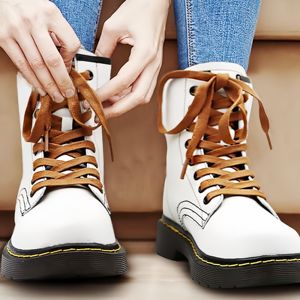 Kustom lebar 8mm 0.7-2m panjang Putih Hitam lebih pilihan warna tahan air dikepang datar tali sepatu katun - Product Image 6