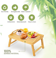 Table de lit portable en bambou réglable et pliable, bureau pour ordinateur portable avec plateau de service pour manger, prendre le petit-déjeuner et travailler