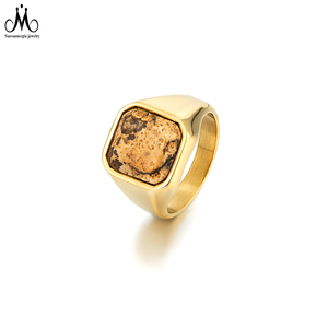 Bague en acier inoxydable avec pierre naturelle œil de tigre et <span class=keywords><strong>lapis</strong></span>-<span class=keywords><strong>lazuli</strong></span>, bijoux pour femme et homme, plaqué or 18 carats PVD, bague signet - Product Image 5