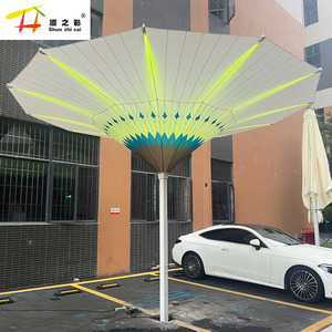 Parasol de luxe électrique LED grand format en forme de tulipe, rétractable, décoratif pour terrasse, avec impression de logo personnalisé, pliable, pare-soleil - Product Image 2
