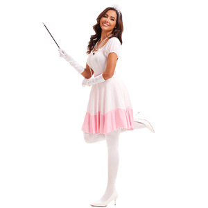 Costume de conte de fées princesse rose pour femme, robe fantaisie, jupe de cosplay d'Halloween avec coiffe et gants rose clair - Product Image 3