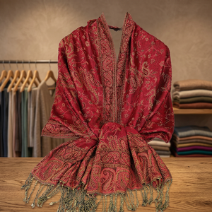 2025 Hot Selling Ethnic Adult Ladies Large Tassel Jacquard Paisley Faux <b>Pashmina</b> Viscose Polyester Winter Scarf for Women - Product Image 2